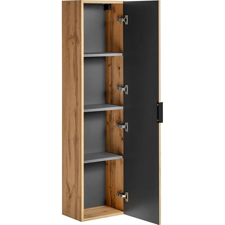 Badezimmer Hochschrank 1-türig ADELAIDE-56 in Wotan Eiche gerillt, B/H/T: 35/140/25 cm – Bild 2