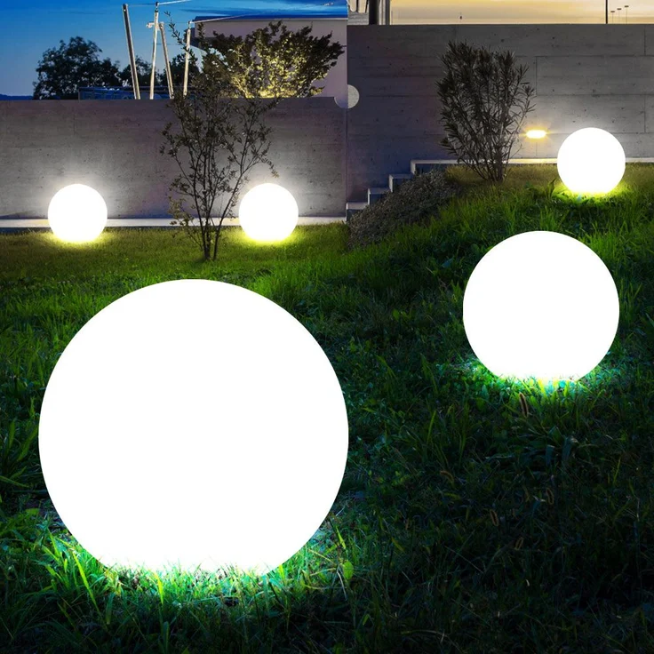 7er Set LED Solarleuchte, Kugel weiß, H 65 cm – Bild 4