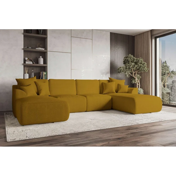 99rooms Gusto Wohnlandschaft Cordstoff POSO Gold mit Schlaffunktion – Bild 5