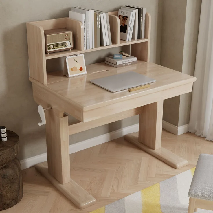 TavilaEcon Kindertisch Höhenverstellbarer Massivholz-Multifunktionsschreibtisch für Kinder natur 89–110,5 × 60 × 92 cm (H × T × B) – Bild 2