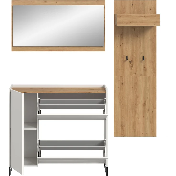 Garderobenkombination B/H/T: 192x175x32 cm in weiß Nachbildung und Artisan Oak Nachbildung – Bild 3