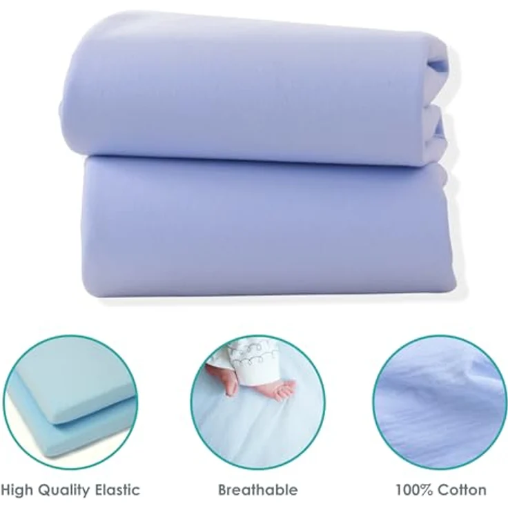 Clair de Lune Bettlaken Baumwolle Jersey Spannbettlaken für Kinderbett Blatt (2 Stück, blau) – Bild 4