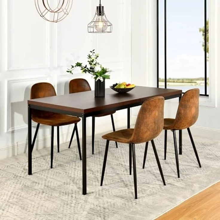 FurnitureR Beistelltisch 120x70x75 cm | EXTRA-Dicke Platte 3,8 cm | Metallgestell schwarz matt | Eichenoptik Dunkelbraun – Bild 3