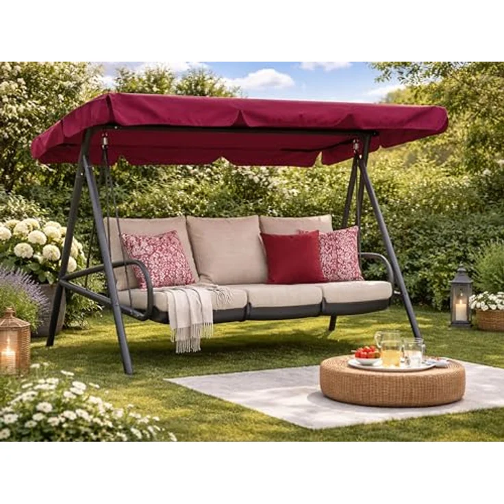 Hollywoodschaukel Dachbezug 200x145 cm Bordeaux Wasserdicht | Universal Ersatzdach Gartenschaukel 3 Sitzer | UV 50 Schaukel Dach Ersatz Bezug – Bild 4