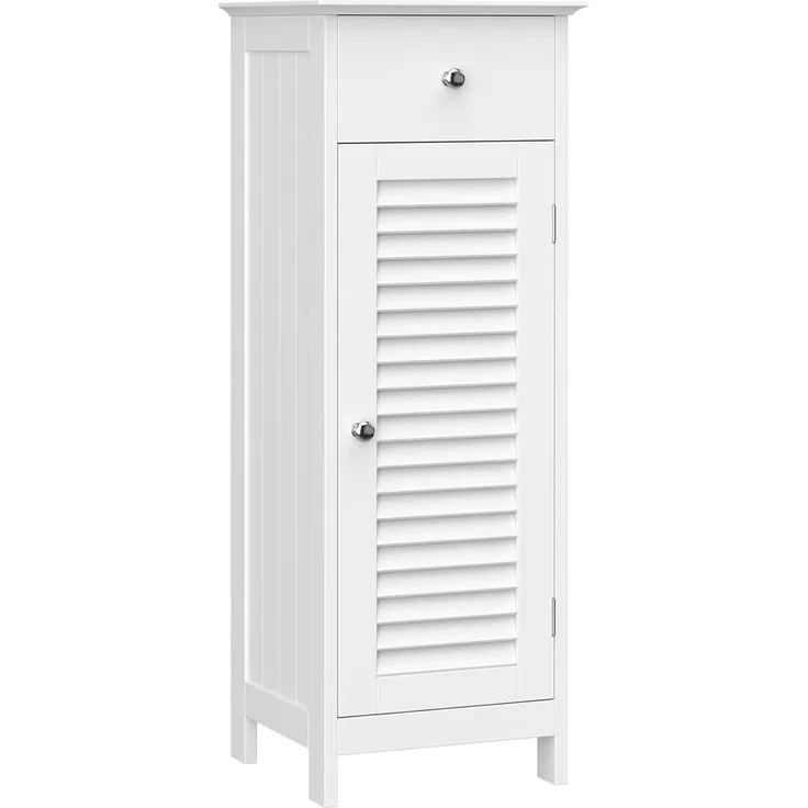 Vasagle Badschrank mit Schublade und Lamellentür, MDF, 30 x 32 x 87 cm, Weiß