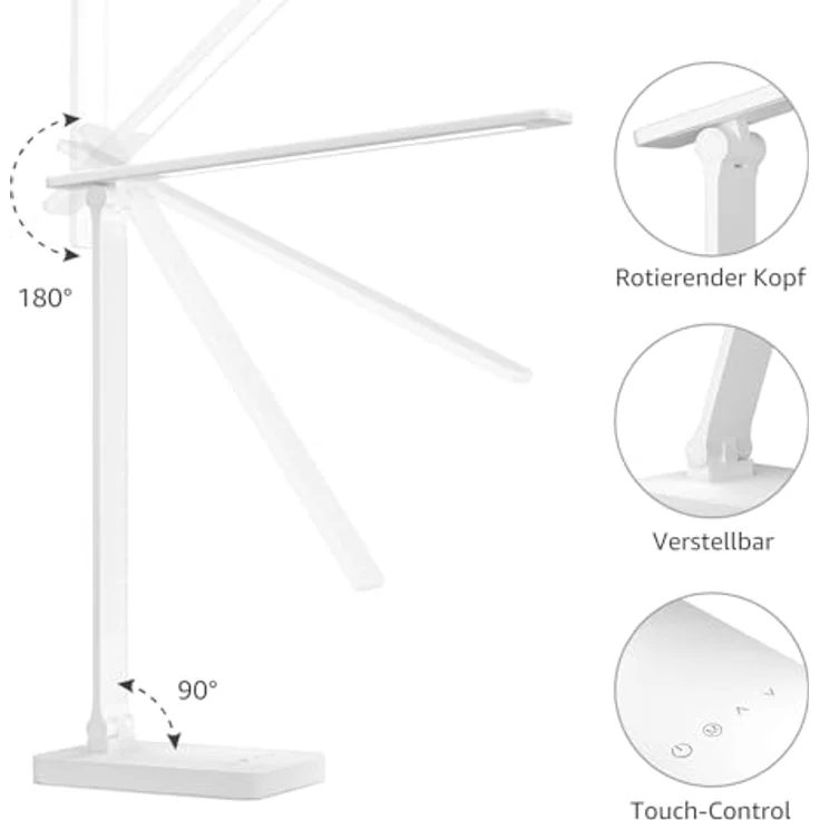 Lepro Schreibtischlampe, LED Tischlampe Dimmbar, Nachttischlampe 800LM 3 Farben und 5 Helligkeitsstufen, Tageslichtlampe Augenschutz, Tischleuchte, Schreibtisch Lampe für Kinder, Büro, Weiß – Bild 6