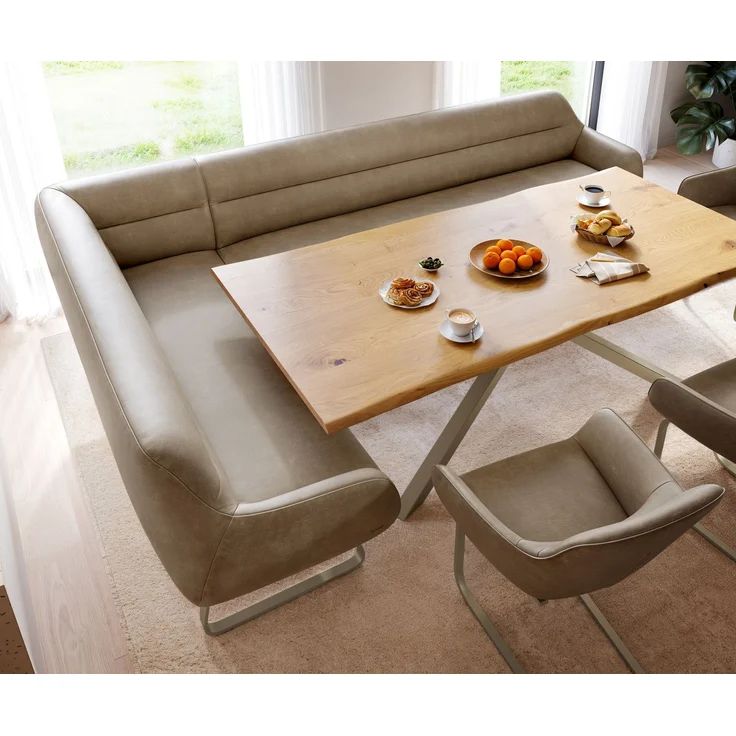 Esszimmerbank Taya-Flex 285x190 cm Mikrofaser Beige Vintage Kufengestell flach Effektfinish Titan Taschenfederkern Rechts – Bild 4