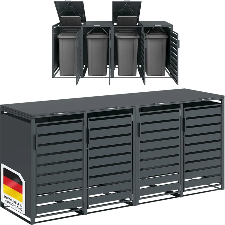 STEELSØN 'Kestra' Mülltonnenbox 4er je 240 Liter, anthrazit, Mülltonnenverkleidung aus Stahl, wetterfest, 116x80x268 cm, Müllbox für 4 Tonnen – Bild 1