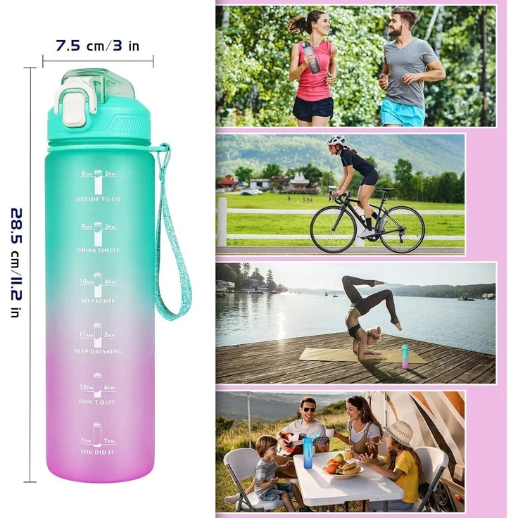 CodiCile Trinkflasche 1L mit Strohhalm Zeitmarkierung BPA-frei – Bild 7