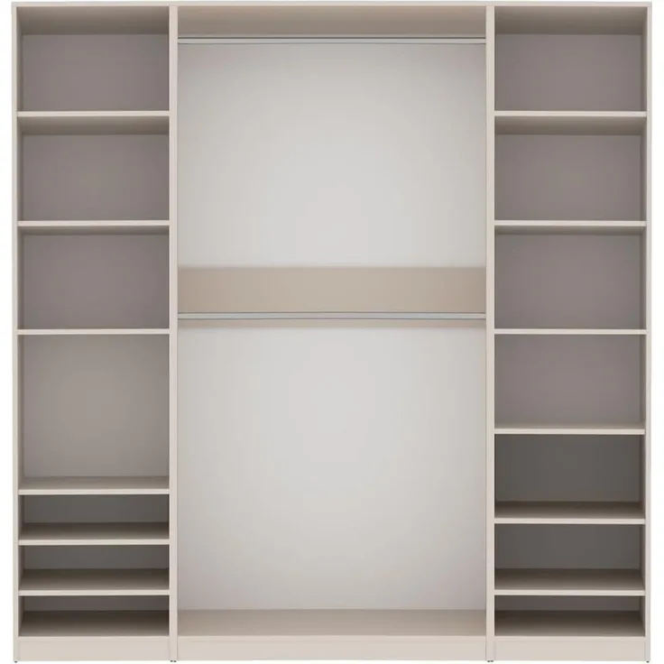 Marmex Möbel TRES SET G Garderobenschrank-Set, Einbaukleiderschrank ohne Türen, Kleiderschrank mit Ablagen, Kleiderstangen, laminierte Spanplatte, graubeige cashmere, 200x206x51 cm