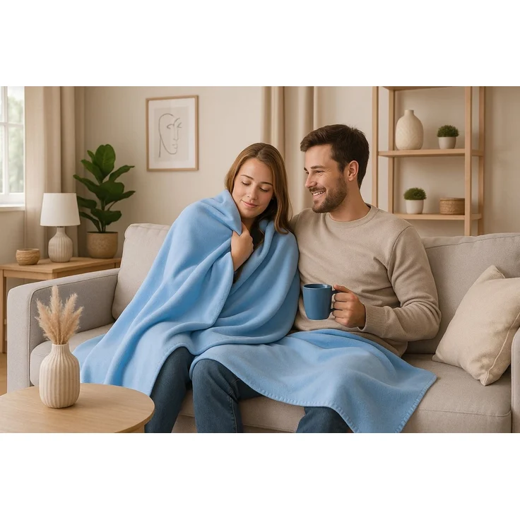 Wohndecke Luxus Fleecedecke Kuscheldecke Größe 130x170 cm Farbe hellblau, Betz, 180 g/m² – Bild 2