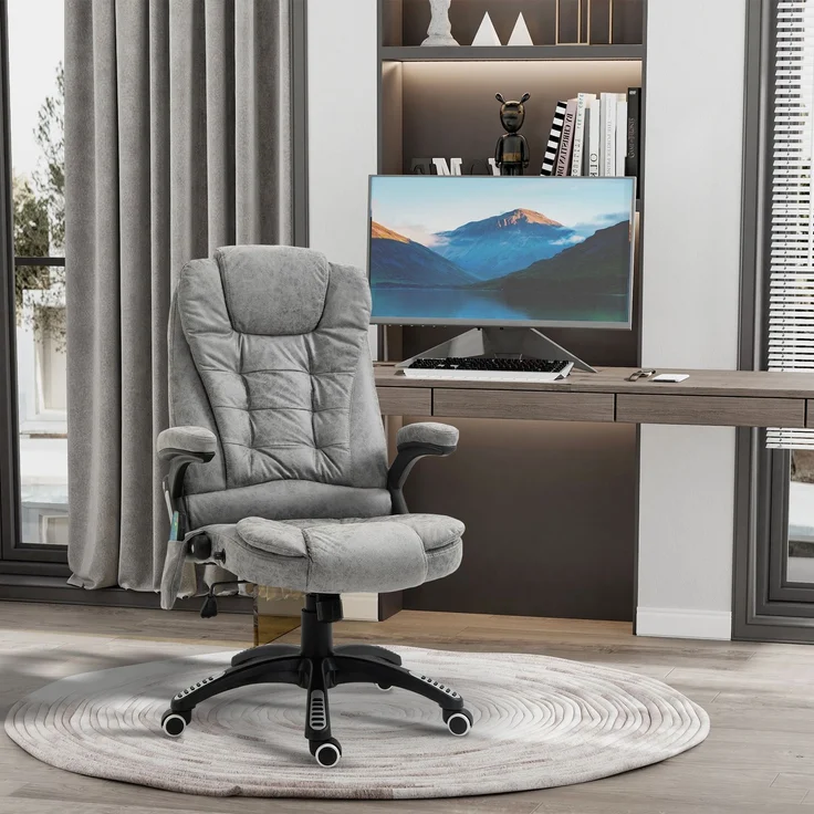 MELAYR, Chefsessel mit Massage- & Wärmefunktion, ergonomisch, verstellbar, bis 120kg, Grau, 67 x 74 x 116 cm – Bild 3
