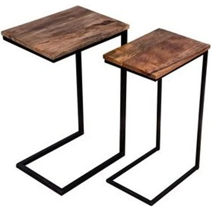 Levandeo® Couchtisch, 2er Set Beistelltisch Mango Natur Eisen Schwarz Design Holz – Bild 6