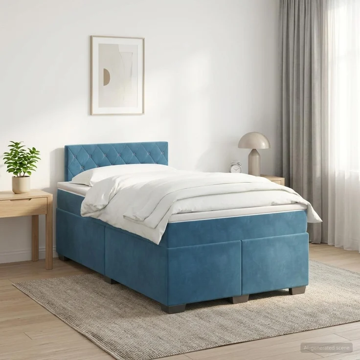 vidaXL Boxspringbett mit Matratze Dunkelblau 120 x 200 cm Samt 3450690 – Bild 1