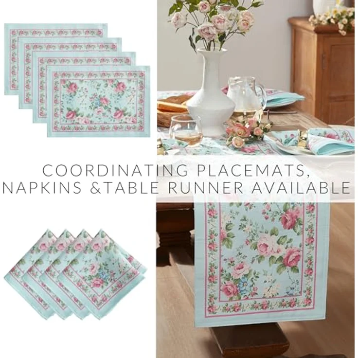 Elrene Home Fashions Rechteckige Tischdecke aus Stoff, Motiv: Frühling und Sommer, Vintage, Blumenmuster, Garten, Landhausstil, 152,4x213,4 cm – Bild 5