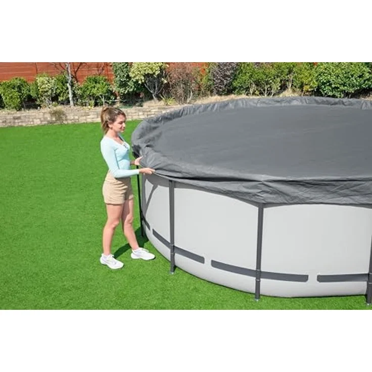 Bestway Winterfeste Premium-Abdeckplane Ø 370 cm Grau rund – Bild 4
