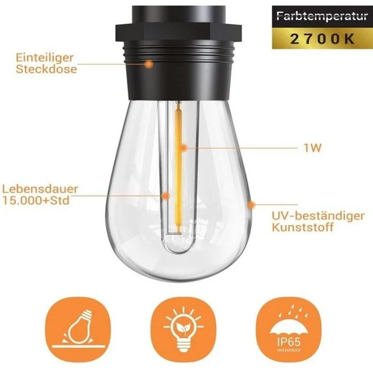 Elegear Lichterkette LED Lichterkette Outdoor 16/31m Balkonlampen Gartenlampen erweiterbare, Lichterketten mit Steckdosen für Balkon Party Halloween Weihnachtsdeko – Bild 4