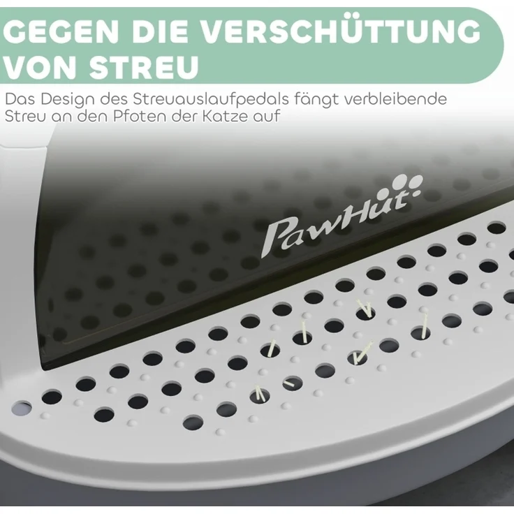 Katzentoilette 40,5 x 52 x 39 cm mit Deckel, Bodenschublade und Streuschaufel – Grau – Bild 5