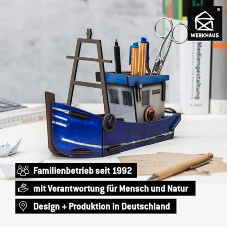 Werkhaus Stiftebox Fischkutter blau Stifte Köcher Halter WE2036 – Bild 3