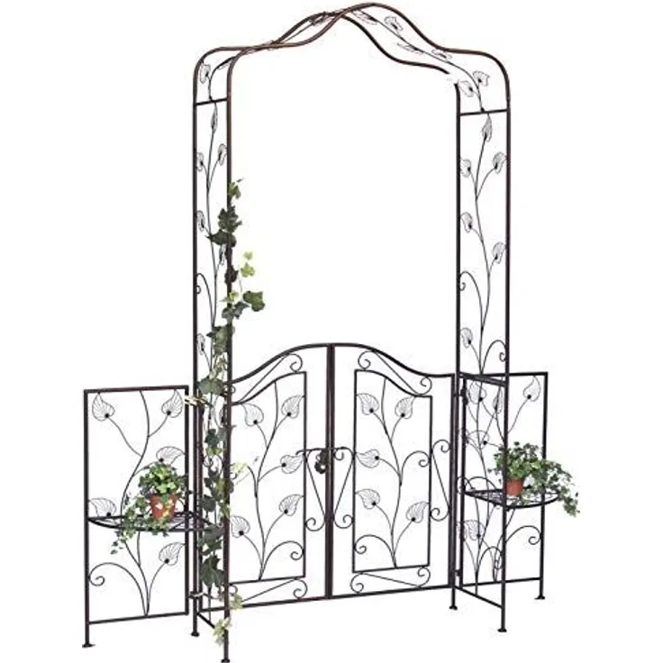 DanDiBo Rosenbogen mit Tor Tür aus Metall 101759 Gartentor 236x186 cm Schmiedeeisen Rankgerüst