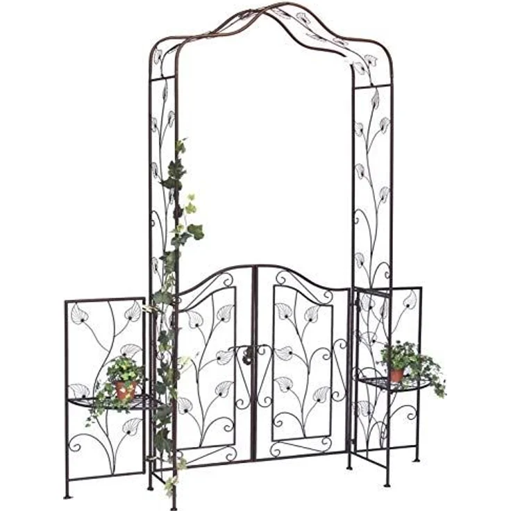 DanDiBo Rosenbogen mit Tor Tür aus Metall 101759 Gartentor 236x186 cm Schmiedeeisen Rankgerüst – Bild 1