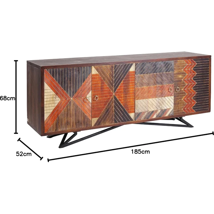 Kare Design Sideboard Tomahawk, schönes Sideboard mit Türen für das Wohnzimmer, Muster und verschiedene Farben, breite Holzkommode, Anrichte, (H/B/T) 75 x 177 x 45 cm – Bild 3