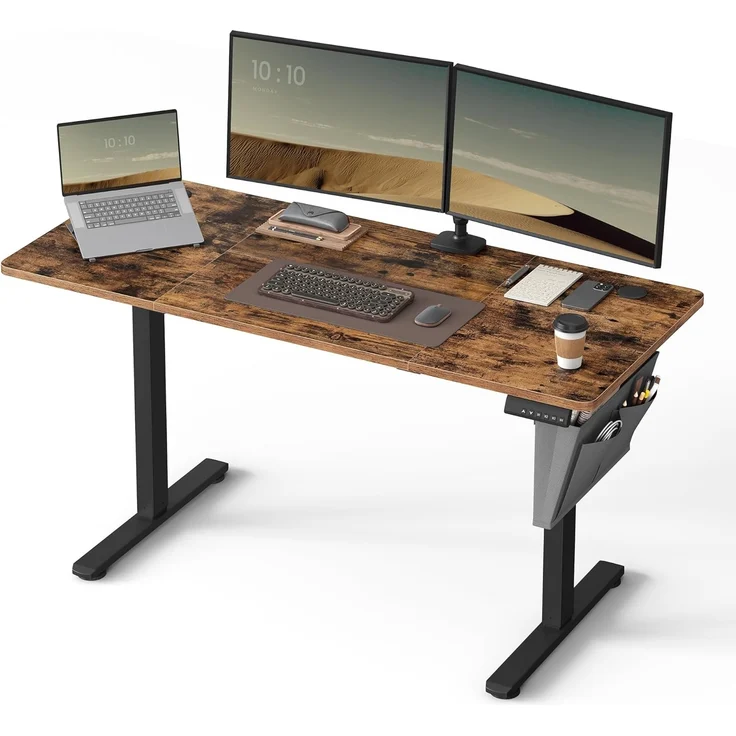 Songmics Höhenverstellbarer Schreibtisch elektrisch, 60x140 x (72-120) cm, Verstellbarer Tisch, Memory-Funktion für 4 Höhen, für Homeoffice, Arbeitszimmer, vintagebraun-tintenschwarz LSD134K01 – Bild 1