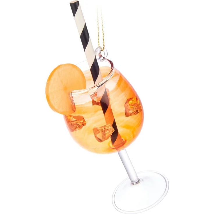 BRUBAKER Weihnachtsbaumkugel Orangen Cocktail Spritz mit Strohhalm, Eiswürfeln & Orangenscheibe (1 St), Cocktailglas Weihnachtskugel aus Glas - Handbemalte Christbaumschmuck