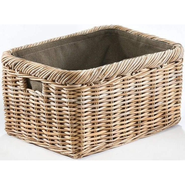 Kobolo Kaminholzkorb Holztrage Rattan grau mit Jutestoff dunkel (1 St) – Bild 4