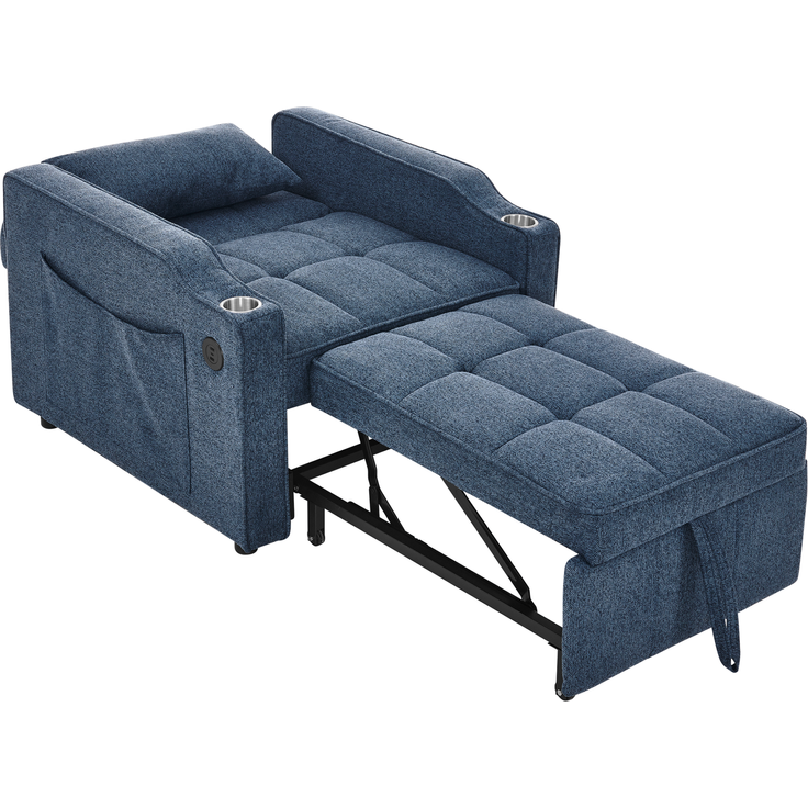 Schlafsessel mit Stoffbezug, USB-Anschluss & Bettfunktion, 190 cm Liegefläche, Navyblau – Bild 9