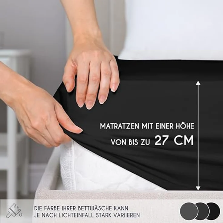Dreamzie - Spannbettlaken 180x200 cm - Baumwolle Oeko Tex Zertifiziert - Schwarz - 100% Jersey Spannbetttuch 180x200 – Bild 4