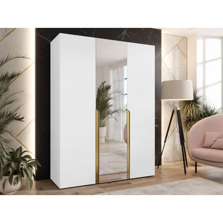 Kleiderschrank Veluna II 150 (Farbe: Weiß / Weiß + Gold) – Bild 2