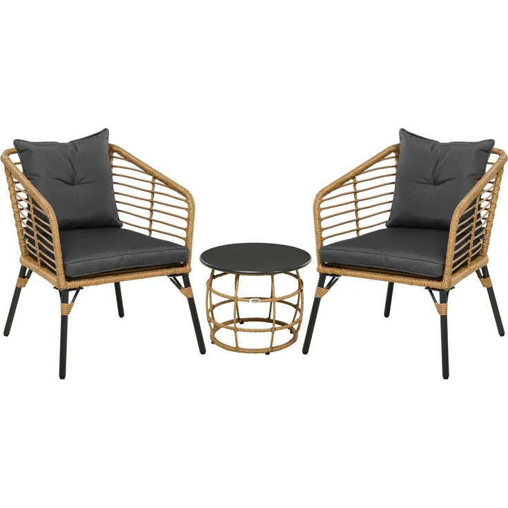 Bistro-Set aus PE-Rattan, 3-teilig mit Couchtisch, Sessel 62x65x78 cm, Sand – Bild 2