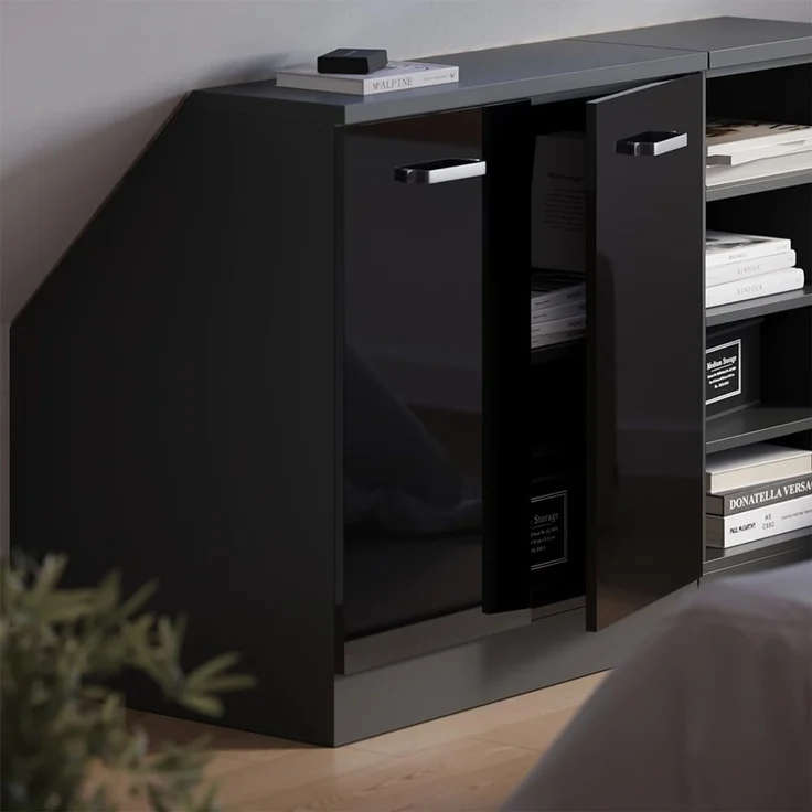 Küchenschrank für Dachschrägen R-Line Schwarz Hochglanz 80 cm mit 2 Türen, Schrankkorpus 60 cm Tiefe Vicco – Bild 5