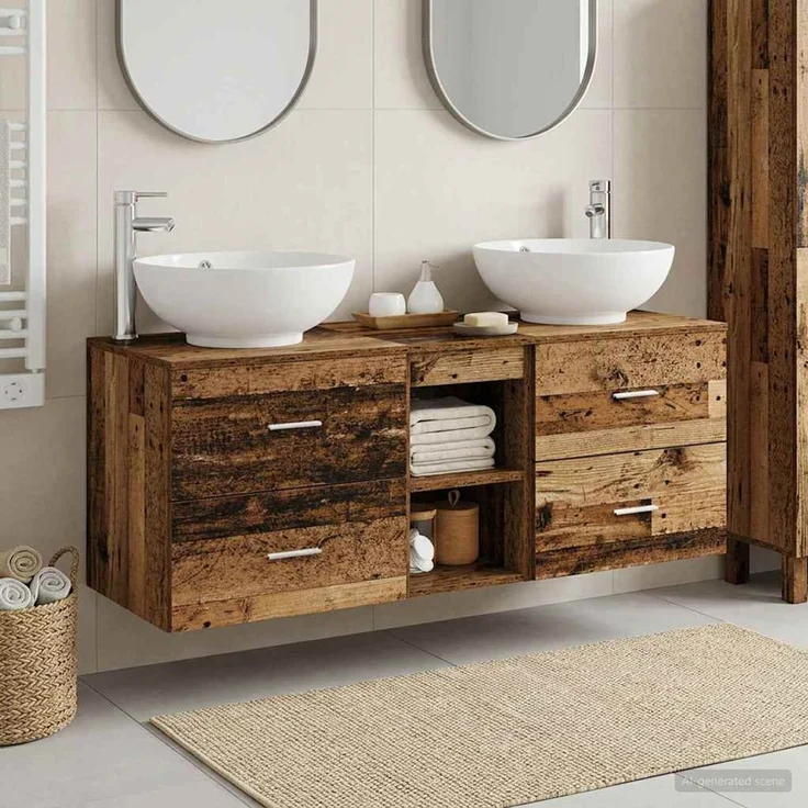 vidaXL Badezimmerschrank-Set 3 stk. Altholz 129 x 44,5 x 80 cm 3405905 – Bild 1