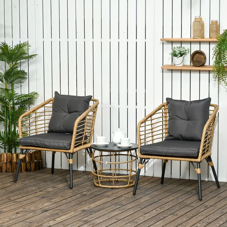 MELAYR, 3-teiliges Bistro-Set, wetterbeständig, 1 Beistelltisch, 2 Stühle, 62 cm x 65 cm x 78 cm, Sand+Dunkelgrau – Bild 4