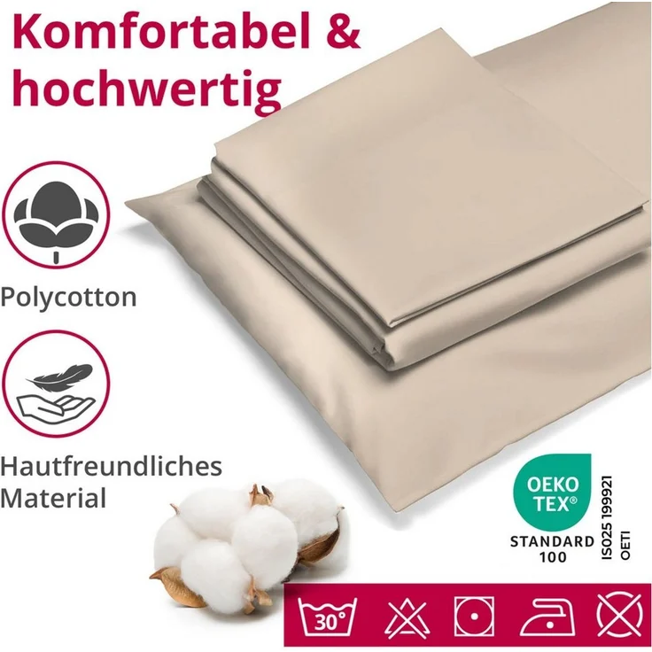 DecoHomeTextil Heimtextilmanufaktur Bettwäsche Set Bettgarnitur mit Reißverschluss Polycotton Uni – Bild 3