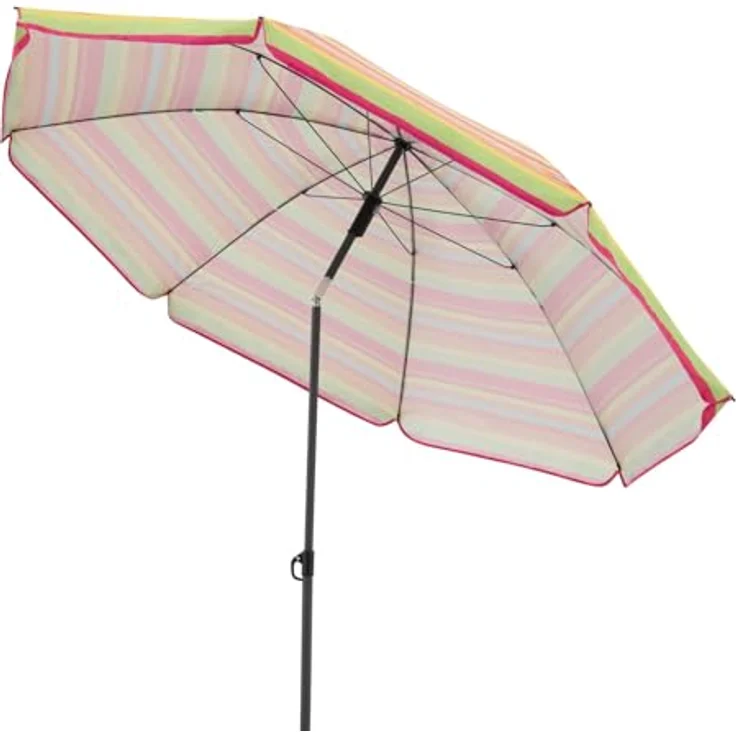 Derby Strandschirm Como, Bunt gestreift, 165 cm, mit witterungsbeständigem Stahlgestell und Lichtschutzfaktor 50+ – Bild 3