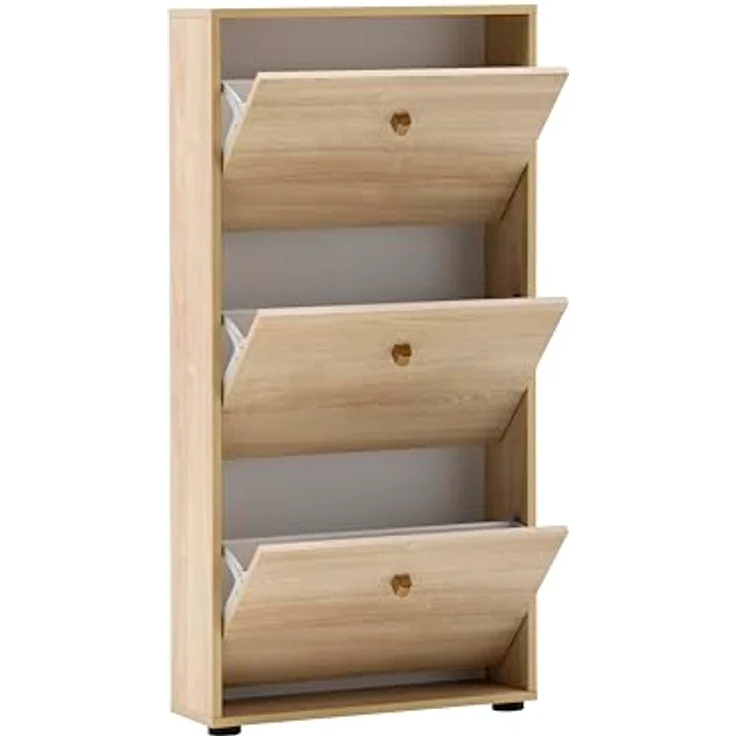 Schildmeyer Schuhschrank Schuhkipper Flora 160786, weiß Eiche Dekor/goldfarben, 59,8 x 19,5 x 122 cm – Bild 3