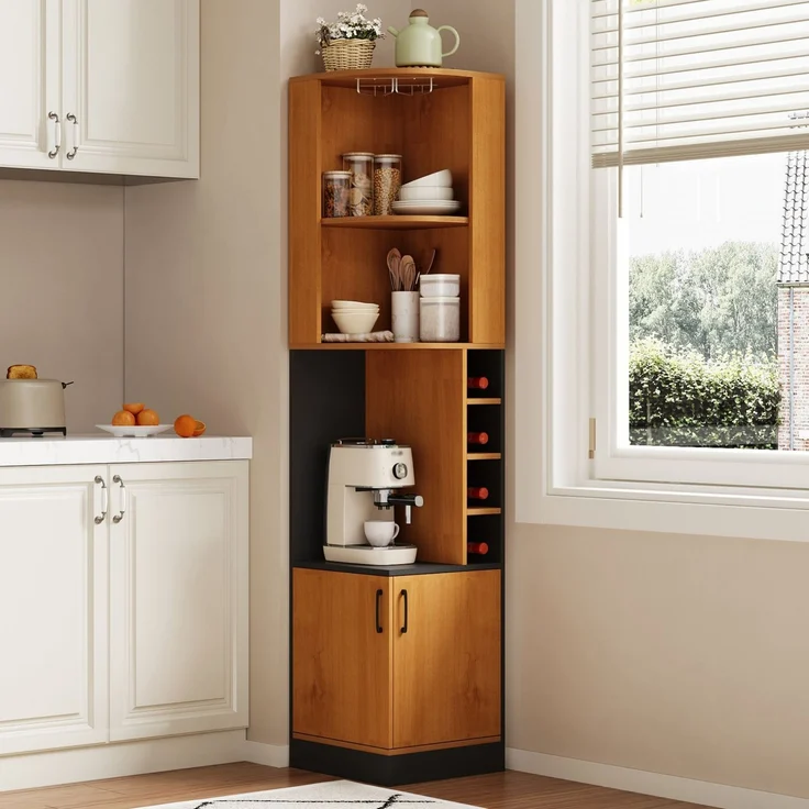 Eckschrank 40x40x182 cm in Natur mit Weinglasregal und viel Stauraum – Bild 5