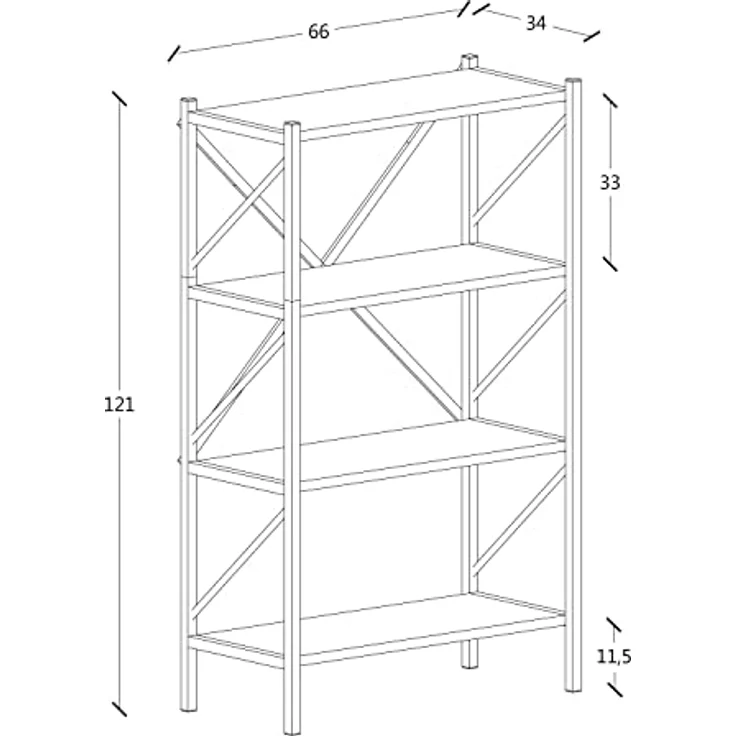MID.YOU Regal Mid.you in Honigeiche, 4 Fächer, 66x121x34 cm, stehendes Bücherregal aus Holzwerkstoff – Bild 5