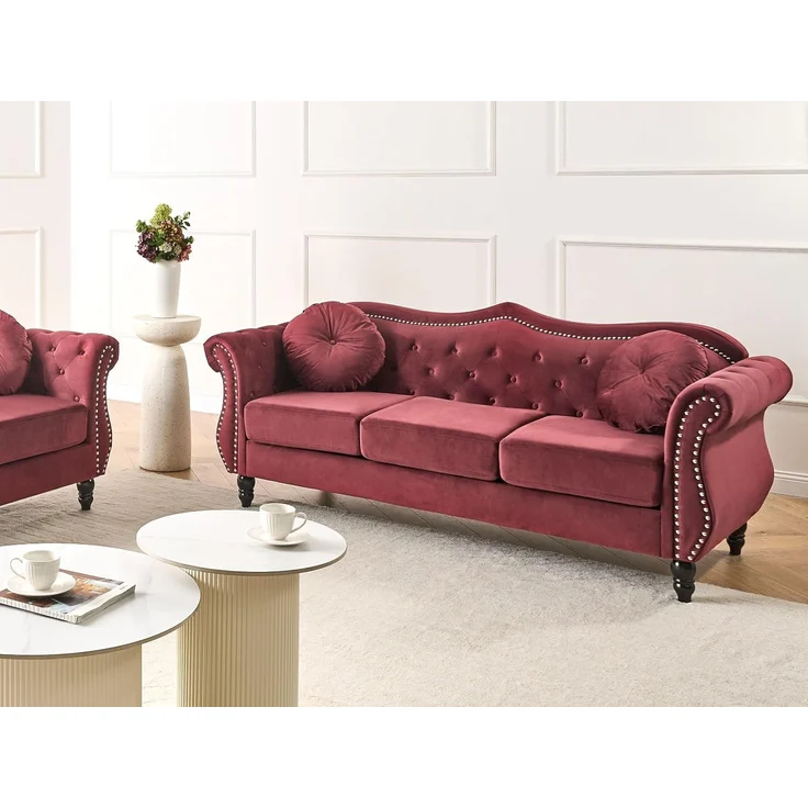 Sofa 3-Sitzer SKIEN Samtstoff Dunkelrot – Bild 2