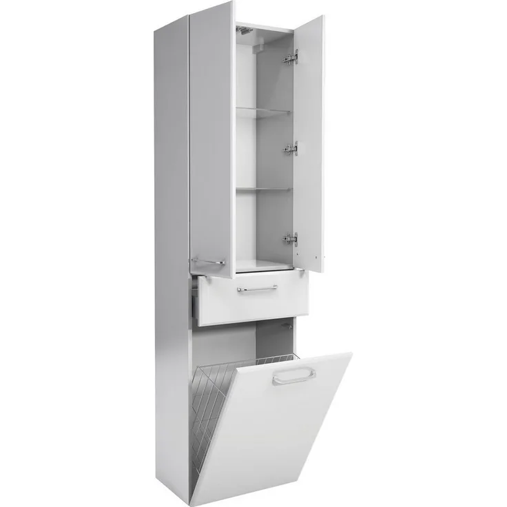 Saphir Hochschrank Quickset Badschrank 50 cm breit, 2 Türen, 1 Schublade, 1 Wäschekippe Badezimmer-Hochschrank inkl. Türdämpfer, Griffe in Chrom glänzend