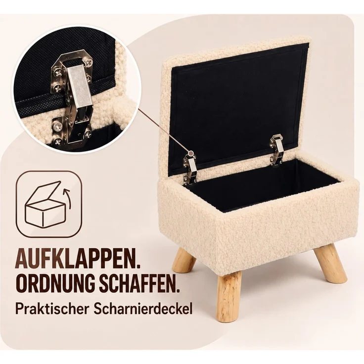 Relaxdays Hocker mit Stauraum Teddystoff – Bild 6