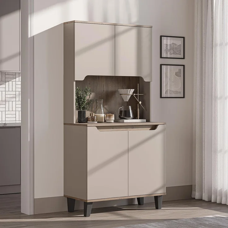 Roomart Küchenbuffet DEFNE mit Nische Kaffeebar Mikrowellenschrank Vorratsschrank, 5 Farben Offene Nische für Kaffeemaschine, 4 Türfächer – Bild 3