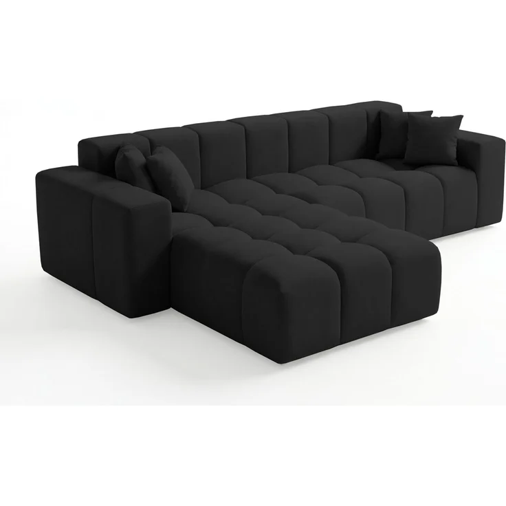 GRAINGOLD Ecksofa Loopo, Couch L-Form mit Wellenfeder, Velour-Stoff, Schwarz, Links – Bild 5
