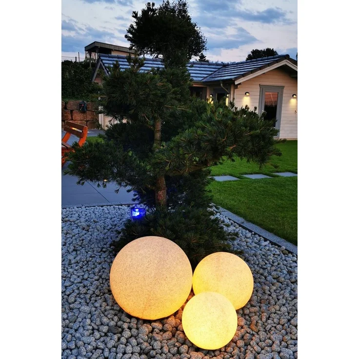 TRANGO Gartenleuchte, *NATURE* 3er Set Kugellampe 23400G Granit-Optik Gartenkugel, Außenleuchte Lieferumfang je 1x Ø 20, 30, 40cm, IP65 Strahlwassergeschützt für Außen und Innen geeignet – Bild 1