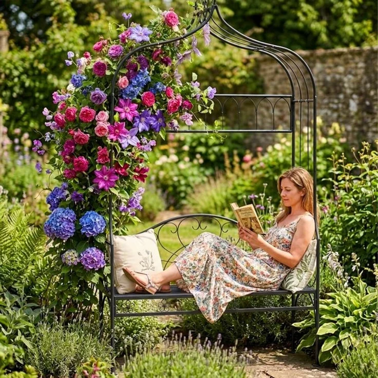 Relaxdays Rosenbogen mit Gartenbank – Bild 2