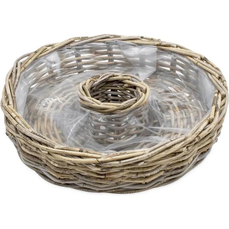 Spetebo Pflanzschale Rattan Blumenschale natur mit Folie - 40 cm (Anzahl, 1 St, Stück), zum direkten Bepflanzen geeignet