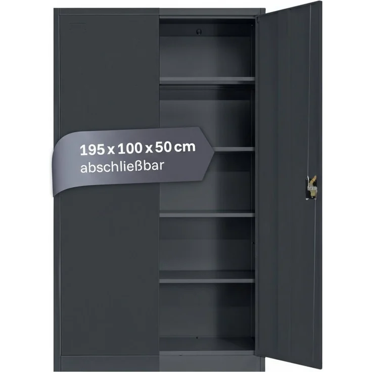 LagerZwei Aktenschrank Stahlschrank 195x100x50 cm (1-St) 3-fach verriegelt, 4 Böden, bis 60 Ordner, Flügeltüren 130° – Bild 1
